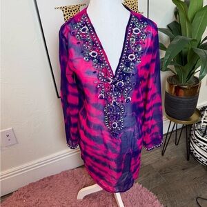 Vibrant Embellished Tunic Top Coverup